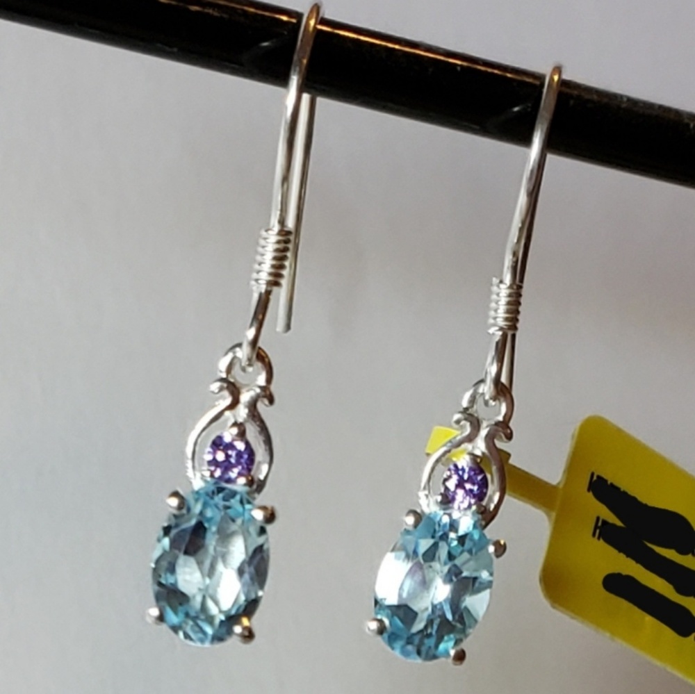 Blue Topaz & Amethyst Earrings